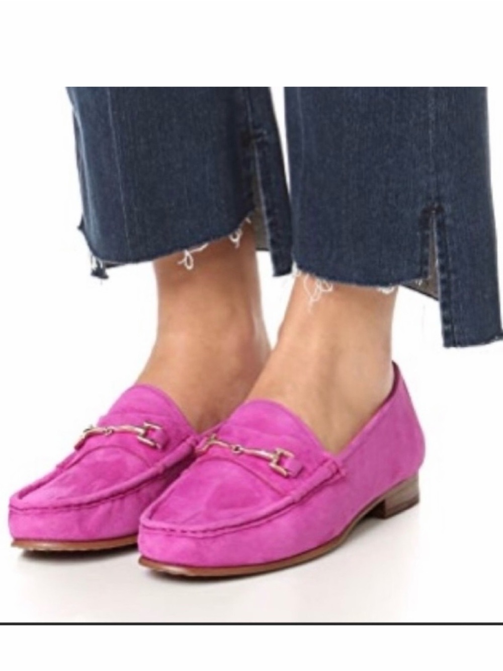 Sam Edelman Talia Hot Pink Suede Loafers with Gold Bit